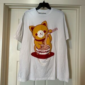 Cat Noodle Graphic Tee - White and Brown